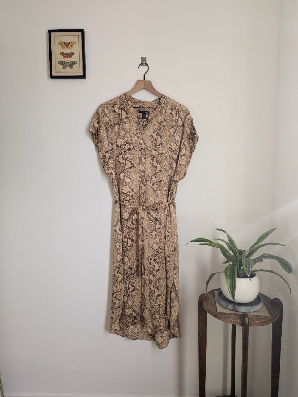 Banana Republic Serenade Silk Shirtdress Tan Brown Snakeskin Women's XL